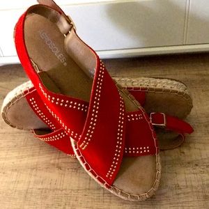 Aerosoles Red Leather, Brass-Studded Sandals